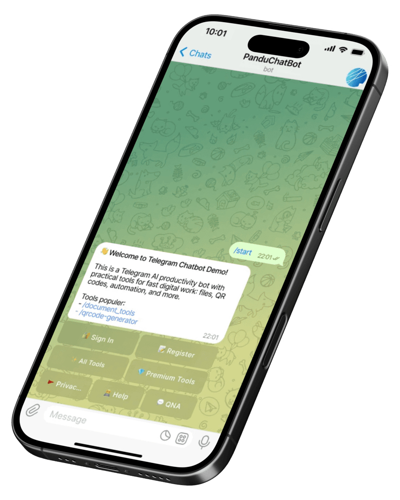 Telegram Automation Bot — PanduChatBot interface mockup